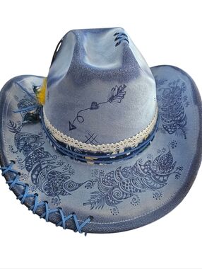 New - Hand Burned And Cutomized Cowboy Hat